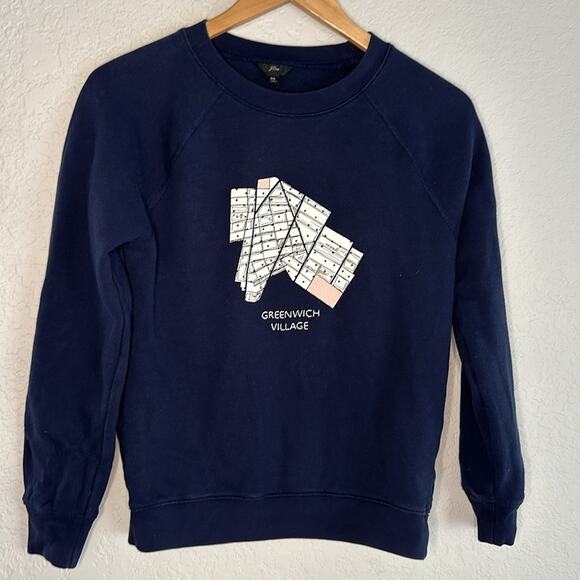 J. Crew Greenwich Village Navy Blue Sweatshirt Embroidered Sporty Preppy NYC Map - Picture 2 of 5